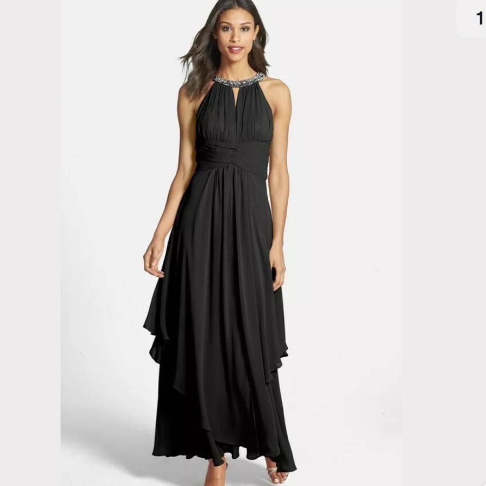 Eliza J Embellished Rhinestone Chiffon Dress